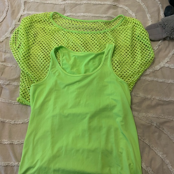 Only Worn Once. Neon Green Fishnet Off Shoulder Top - Picture 3 of 5